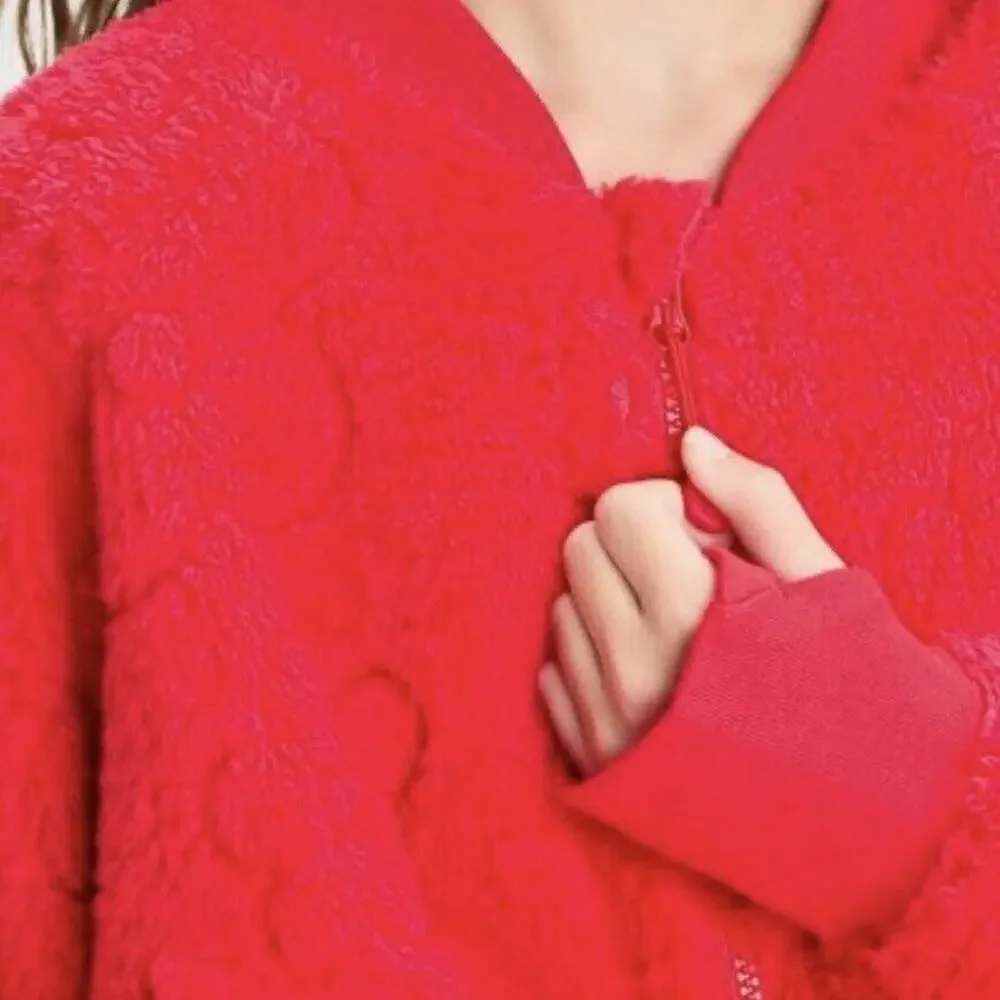 All in Motion Girls' XS (4/5) Fleece Sparkly Quilted Full Zip Soft‎ Red Jacket